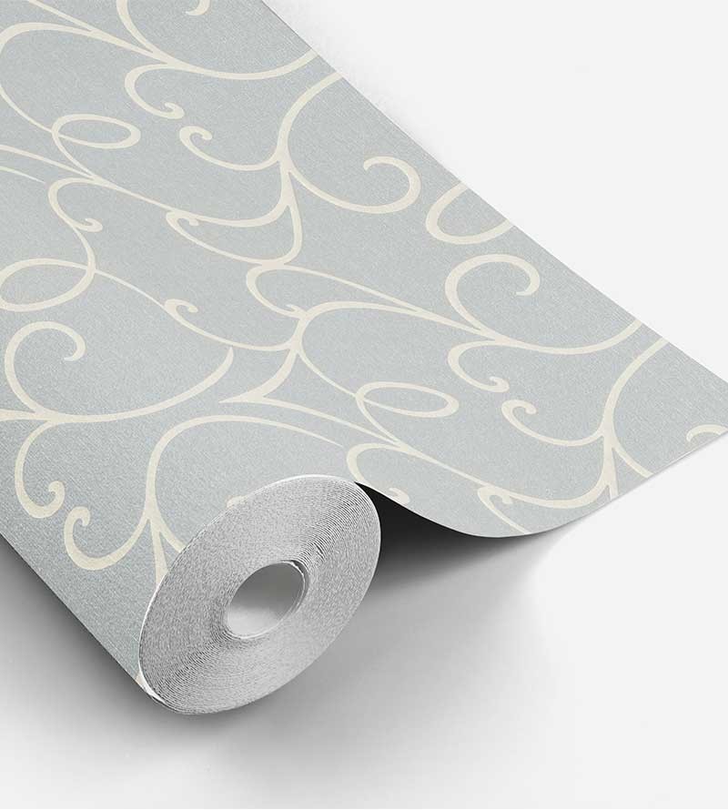 Papel De Parede Fundo Cinza E Detalhes Arabescos Na Cor Nude