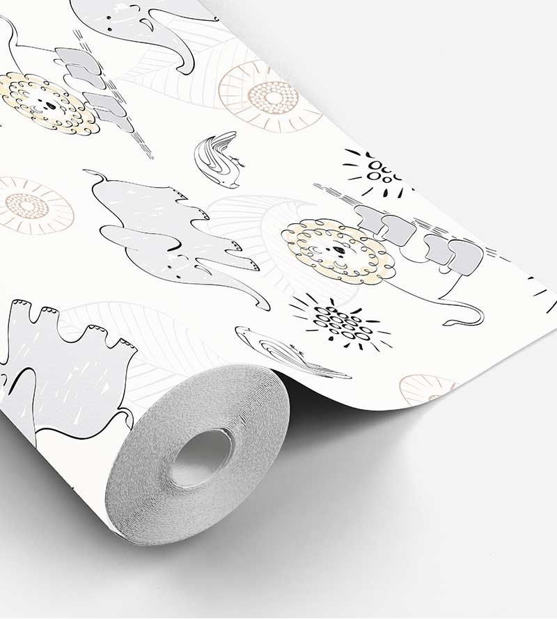 Papel de Parede Bebê Safari Elefantes e Leões