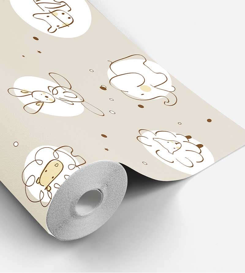 Papel de Parede Bebê Marrom Claro Animais