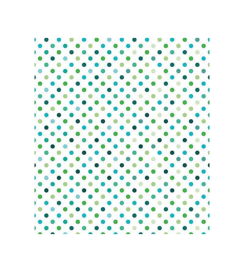 Papel de parede poá com fundo branco claro e desenhos em tons verde e azul - Poá 37