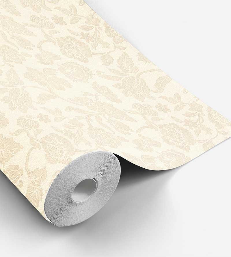 Papel de parede com fundo palha e detalhes em bege.