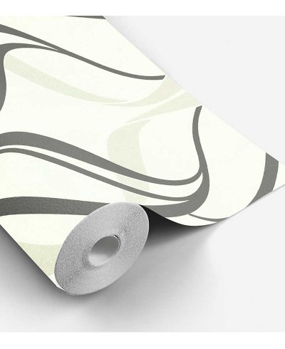 Papel de parede com fundo cinza e detalhes em arabescos nude