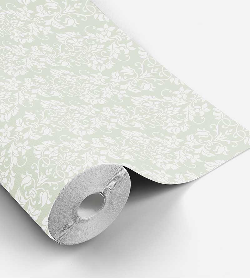 Papel de parede em tons cinza e verde - Damask 23