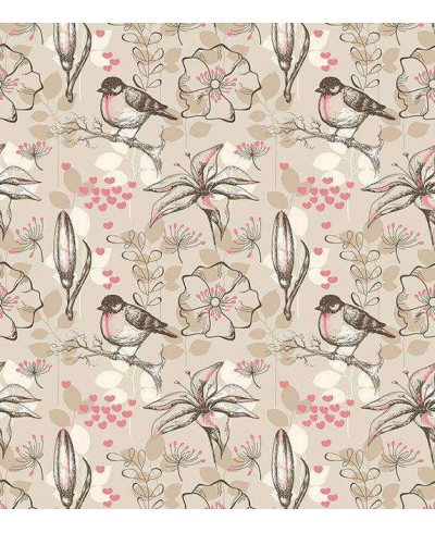 Papel de parede em tons marrom com detalhes em cinza e rosa - Retro 65