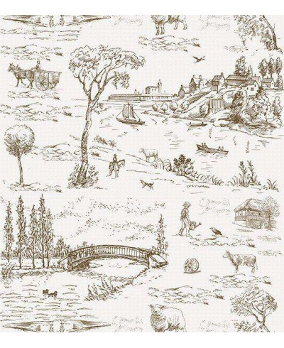 Papel de parede com fundo branco e desenhos em tons marrom escuro - Toile 04
