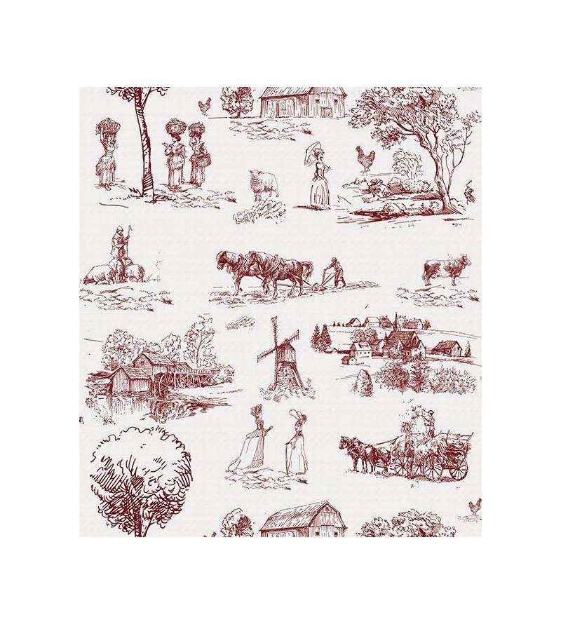 Papel de parede com fundo branco e desenhos em tons bordo - Toile 06