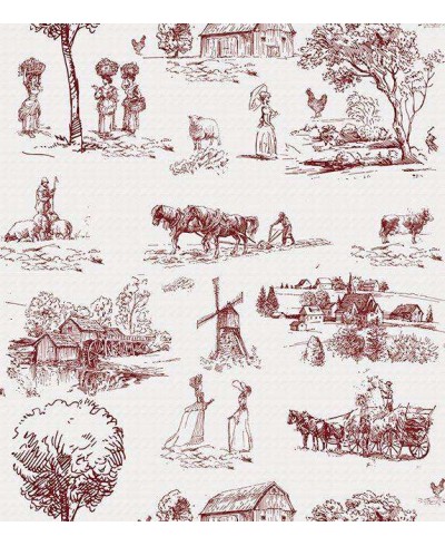 Papel de parede com fundo branco e desenhos em tons bordo - Toile 06