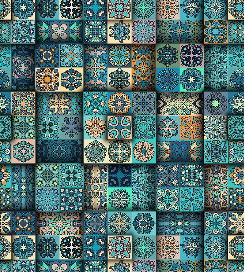 Papel de parede mandala azulejos coloridos