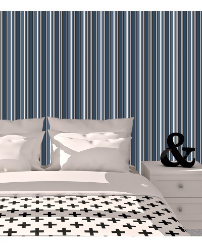 Papel de parede listrado em azul e cinza