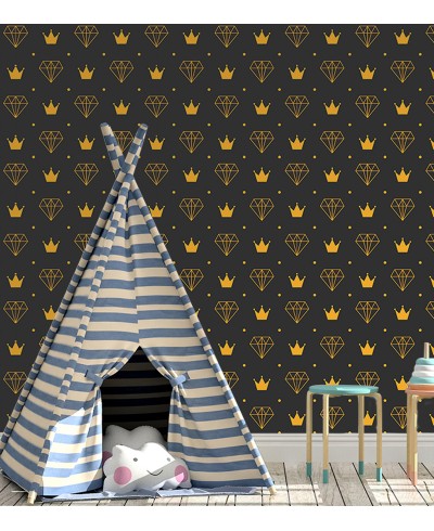 Papel de Parede Diamante Coroa em Preto e Laranja