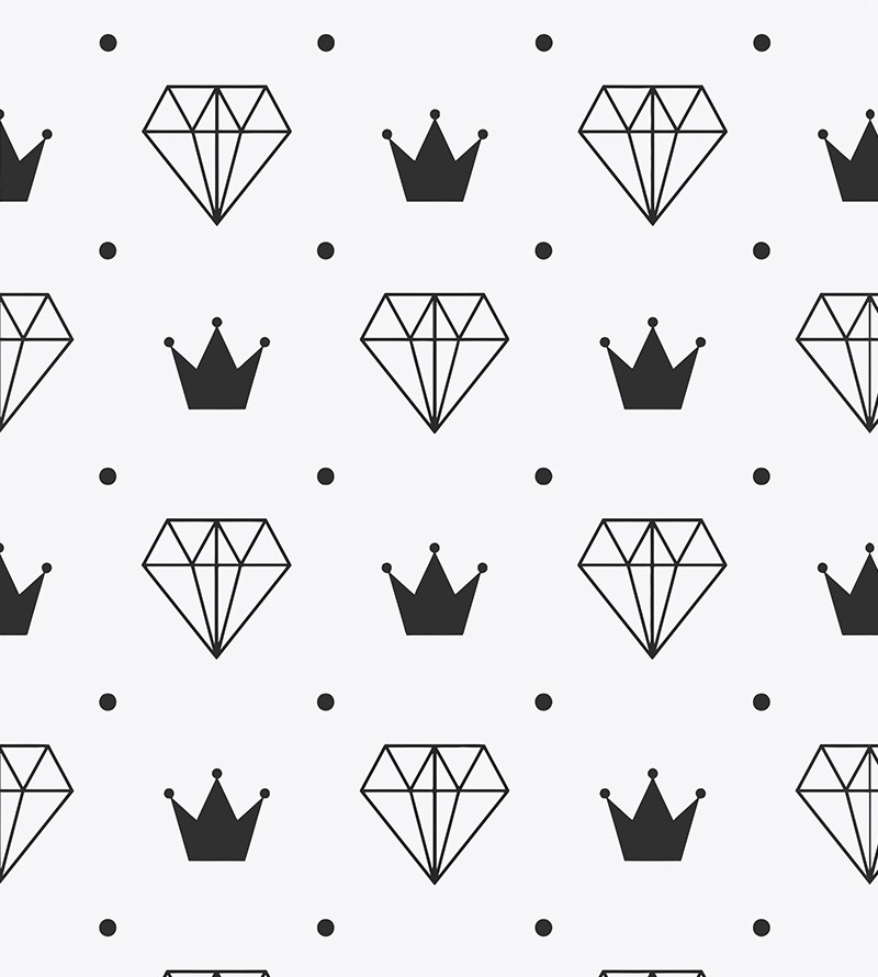 Papel de Parede Diamante e Coroas em Preto e Branco