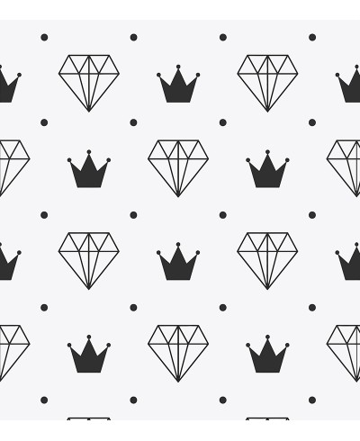 Papel de Parede Diamante e Coroas em Preto e Branco