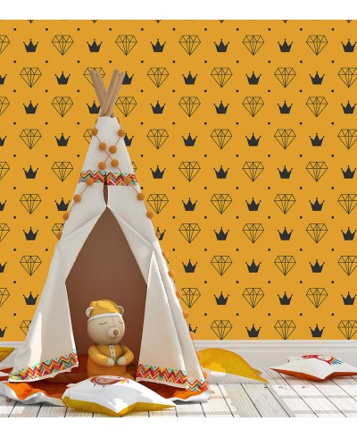 Papel de Parede Diamante e Coroas em Laranja e Preto