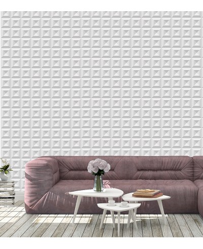 Papel de Parede TIjolo Gesso 3D com efeito de sombras em branco e cinza