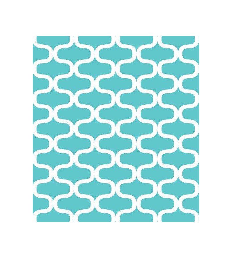 Papel de parede azul turquesa com aramado delicado em branco - Turquesa 04