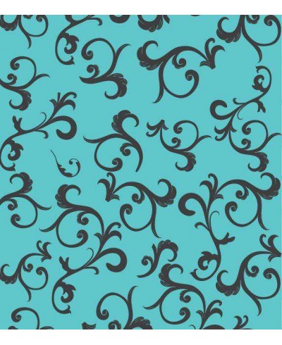 Papel de parede com fundo azul tifany e com floral em preto - Turquesa 07
