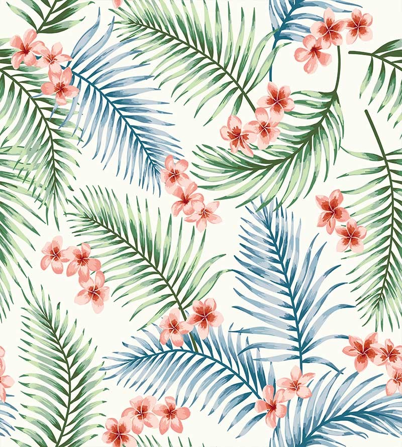 Papel de Parede Fotomural Folhagens Verdes e Azuis