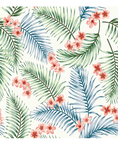 Papel de Parede Fotomural Folhagens Verdes e Azuis