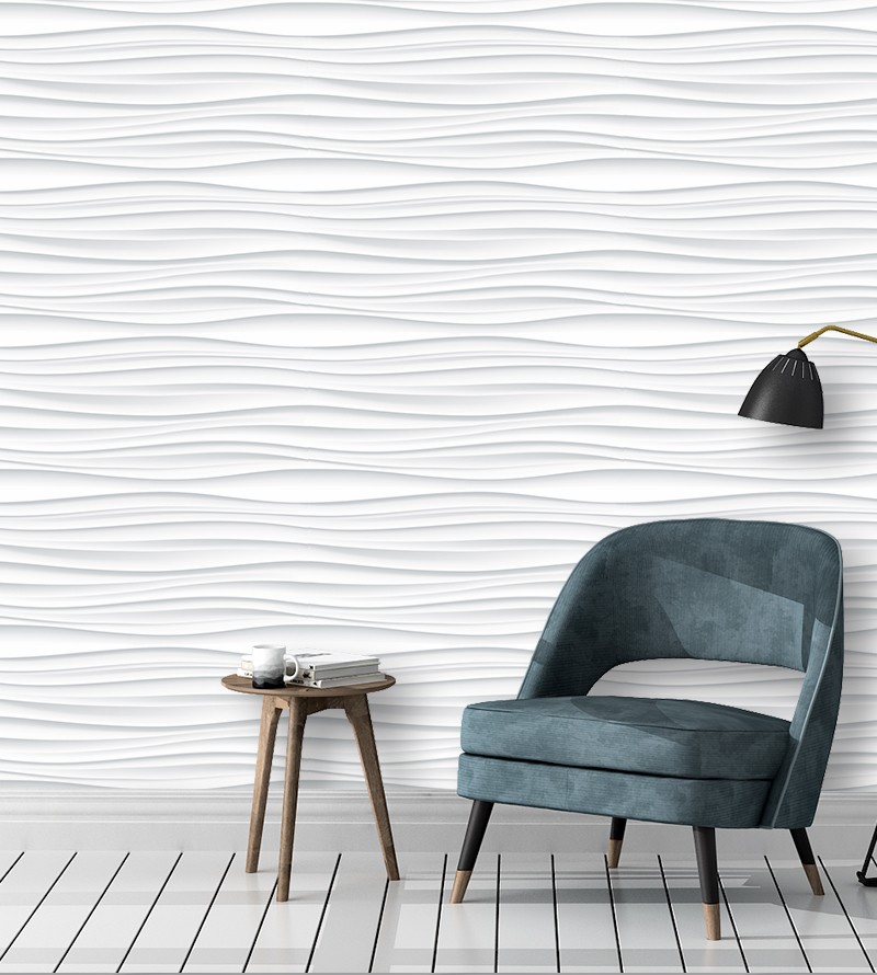 Papel de Parede Ondas Horizontais 3d tons de cinza e branco