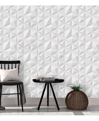 Papel de Parede Geométrico Triangular Branco e tons de CINZA