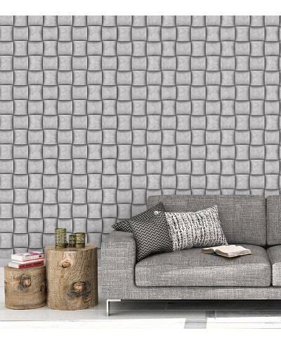 Papel de Parede 3d Tacos Quadrados Geométricos em Cinza