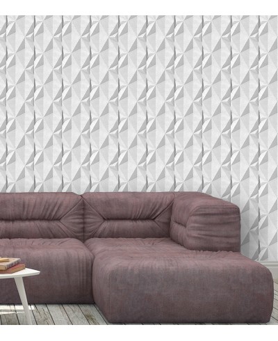 Papel de Parede Triangular 3d Cinza e Branco