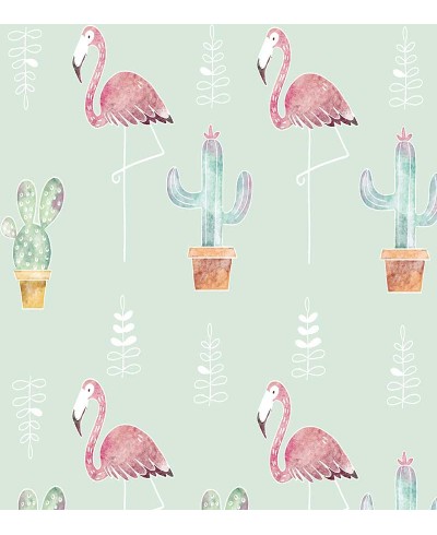 Papel de parede com Detalhes com Árvorezinhas e Flamingos
