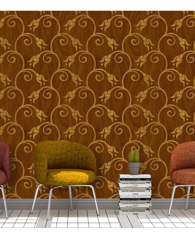 Papel de Parede em Fundo Madeira com Desnhos de Flores