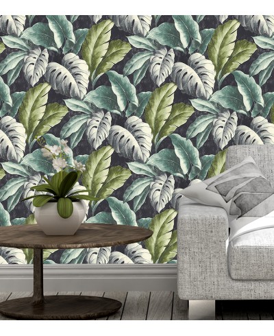 Papel de Parede Folhagem Tropical em Tons de Verde