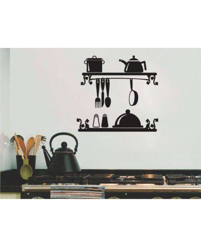 Adesivo recortado de parede com o tema cozinha, varão de talheres com potes, bules e saleiro - Cozinha 04