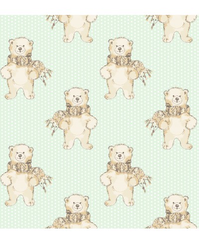 Papel de parede com ursinhos e listras em tons de azuis