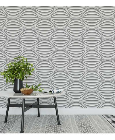 Papel de Parede 3D ondas com efeito de sombras em Tons de branco e cinza