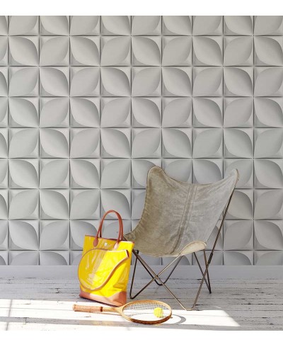 Papel de Parede 3D Flores em tons brancos e cinza