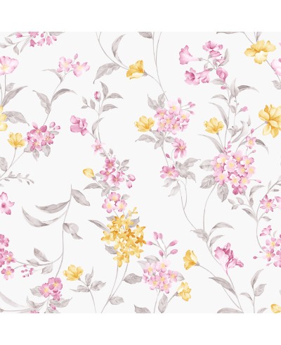 Papel de parede flores rosas e laranjas e fundo bege