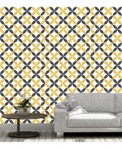 Papel de parede Flor geométrica Amarela e Cinza
