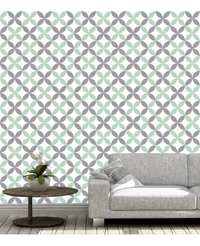 Papel de parede Flor geométrica Verde e Cinza Claro