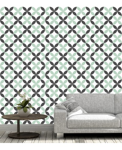 Papel de parede Flor geométrica Verde e Cinza