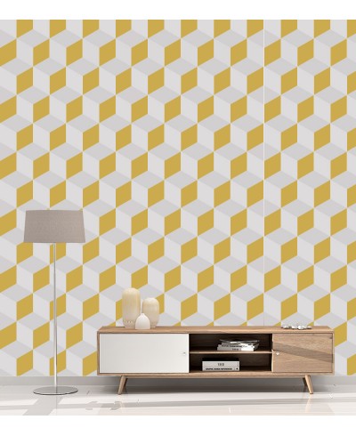 Papel de parede Triangulos 3d amarelo e cinza