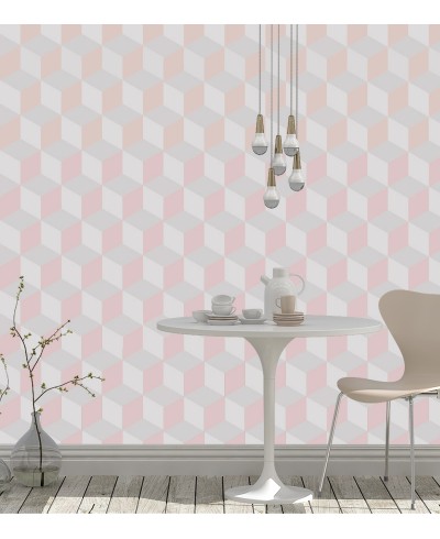 Papel de parede Triangulos 3d Rosa e cinza