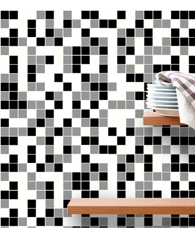 Adesivo Azulejo Pastilhas Em Tons de Preto, branco e Cinza