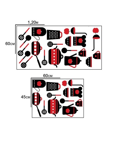 Sticker Cozinha com Utensílios em Tons de Preto e Vermelho