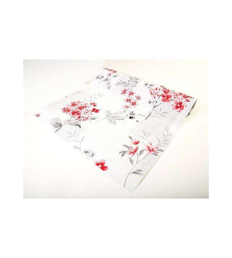 Papel de parede com fundo branco e desenhos em tons cinza e vermelho - Dream 03