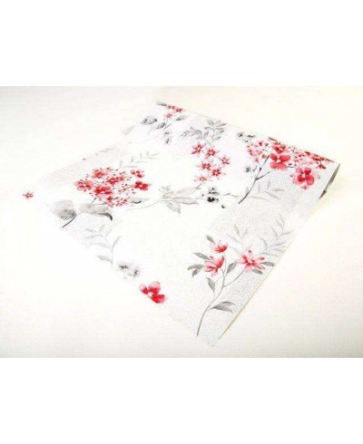 Papel de parede com fundo branco e desenhos em tons cinza e vermelho - Dream 03