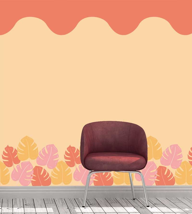 Papel de parede Monsteiras, com ondas e folhas coloridas