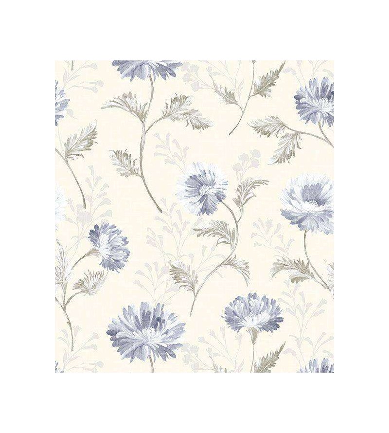 Papel de parede com fundo cinza e desenhos em tons verde musgo e azul - Dream 04