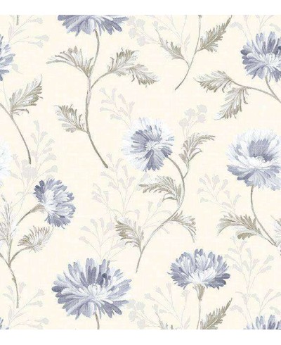 Papel de parede com fundo cinza e desenhos em tons verde musgo e azul - Dream 04