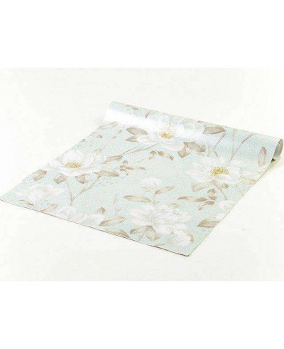 Papel de parede com fundo azul, com folhas e flores em tons cinzas e destalhes em amarelo - Dream 43