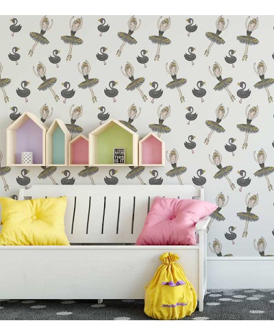 Papel de parede Balé Lago dos cisne, Em tons de preto e dourado