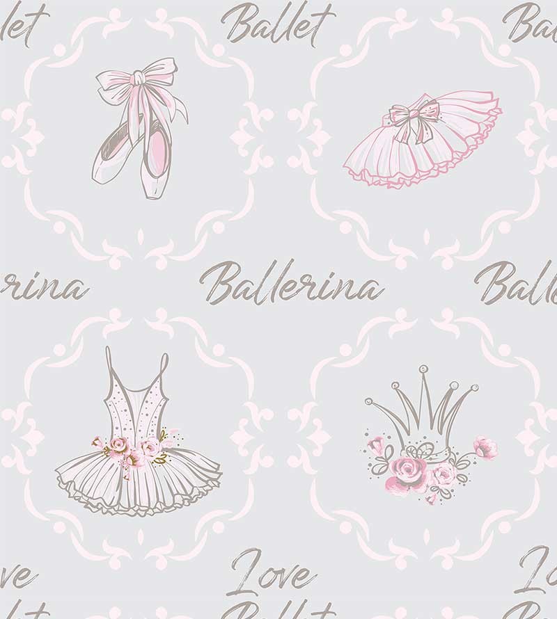 Papel de parede Com fundo em cinza claro contornos em rosa bebê e cinza escuro