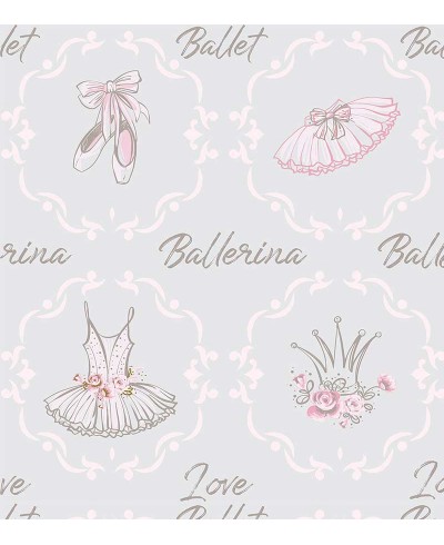 Papel de parede Com fundo em cinza claro contornos em rosa bebê e cinza escuro